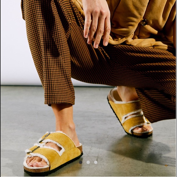 Birkenstock Shoes - Birkenstock Arizona Shearling Ochre Sandals